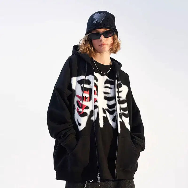 Y2k skeleton zip hoodie - Y2k Empire