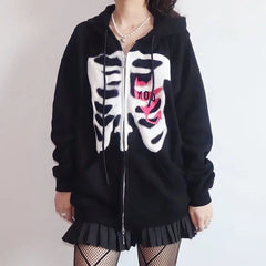 Y2k skeleton zip hoodie - Y2k Empire