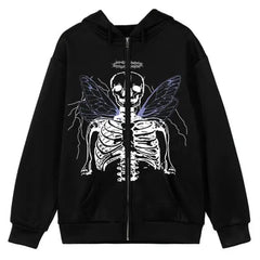 Y2k skeleton zip hoodie for women - Y2k Empire