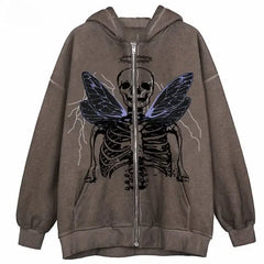 Y2k skeleton zip hoodie for women - Y2k Empire