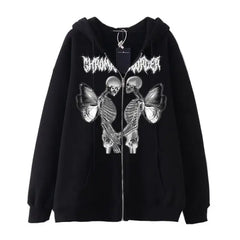 Y2k skeleton zip hoodie for women - Y2k Empire