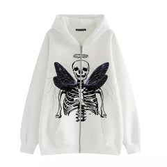 Y2k skeleton zip hoodie for women - Y2k Empire