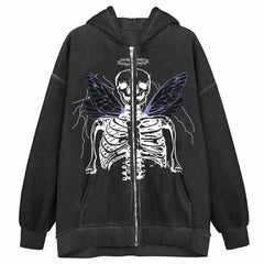 Y2k skeleton zip hoodie for women - Y2k Empire