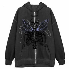 Y2k skeleton zip hoodie for women - Y2k Empire