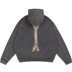 Y2k skeleton zip-up hoodie in dark black - Y2k Empire