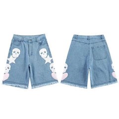 Y2k skull print denim shorts - Y2k Empire