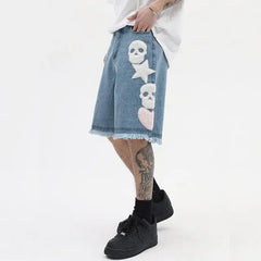 Y2k skull print denim shorts - Y2k Empire