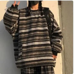 Y2k striped oversized sweater - Y2k Empire