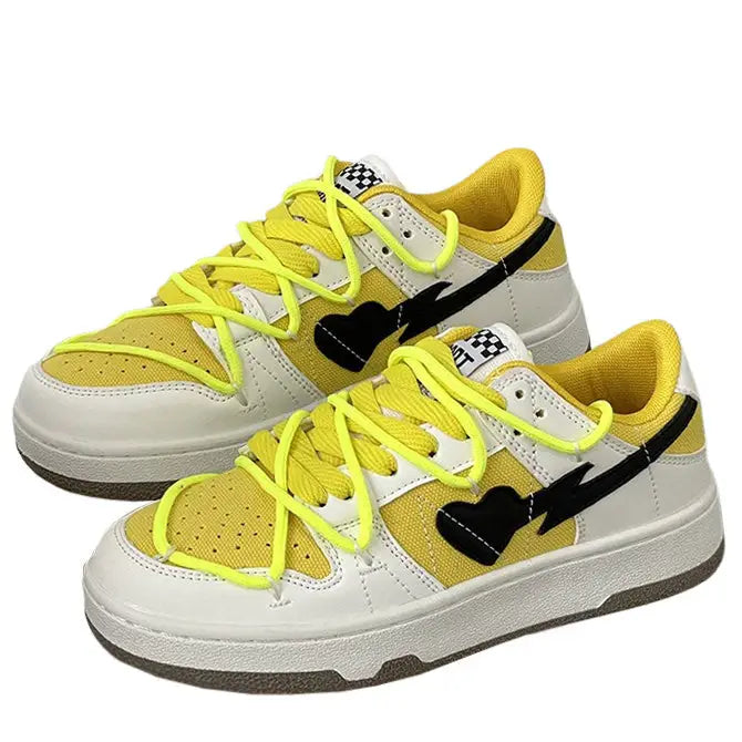 Yellow heart vegan leather sneakers - Y2k Empire