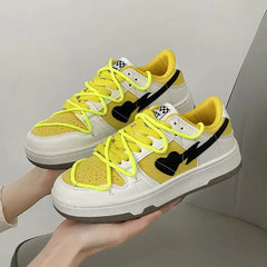 Yellow heart vegan leather sneakers - Y2k Empire