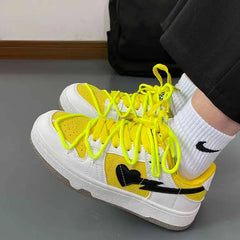 Yellow heart vegan leather sneakers - Y2k Empire