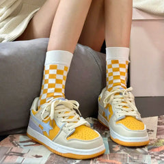 Yellow vegan leather shooting star sneakers - Y2k Empire