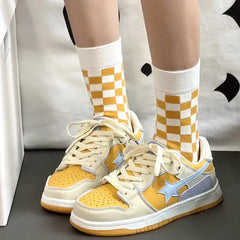 Yellow vegan leather shooting star sneakers - Y2k Empire