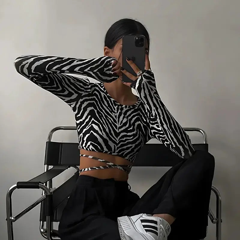 Zebra baddie backless crop top - Y2k Empire